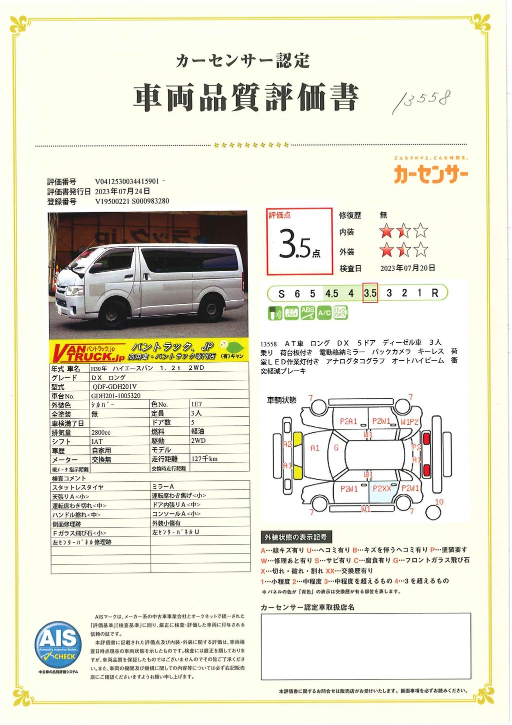 ハイエース　ロング　ＤＸ　５ドア　ディーゼル車　３人乗り　荷台板付き　電格ミラー　バックカメラ　キーレス　荷室ＬＥＤ作業灯付き　オートハイビーム　衝突軽減ブレーキ　車線逸脱警報　ＡＴ車！33