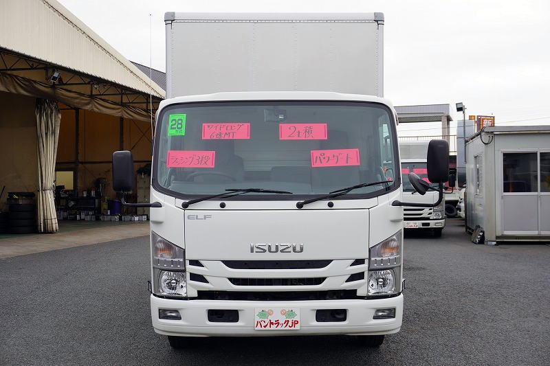 エルフ　「ワイドロング」　アルミバン　積載２０００ｋｇ　跳ね上げ式　パワーゲート　ラッシング３段　荷台鉄板張り　バックカメラ　ＥＴＣ２．０　坂道発進補助　左電格ミラー　日本フルハーフ製　６速ＭＴ！0