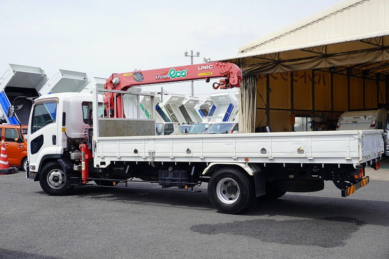 フォワード　４トン　「ベッドレス」　４段クレーン　積載２７００ｋｇ　古河ユニック製　５．４ｍ長　ラジコン　フックイン　２．９３ｔ吊　セイコーラック　ロープ穴４対　ＥＴＣ　６速ＭＴ！低走行！5