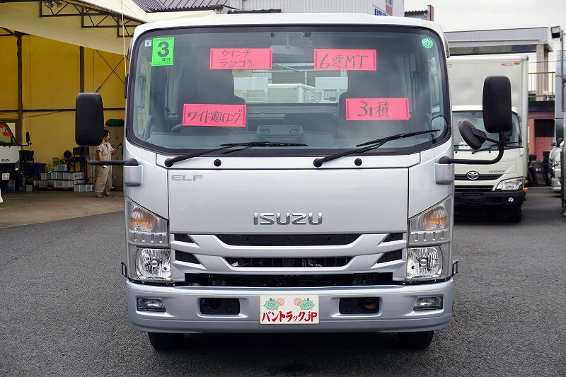 エルフ　「ワイド超ロング」　セーフティーローダー　車載専用　古河ユニック製　積載３０００ｋｇ　ウインチ　ラジコン　油圧リアゲート　一方開　床フック６対　左右電格ミラー　坂道発進補助　ＥＴＣ　フォグランプ　ミラーヒーター　衝突軽減ブレーキ　車線逸脱警報　低走行！６速ＭＴ！　車検「Ｒ８年５月まで！」0