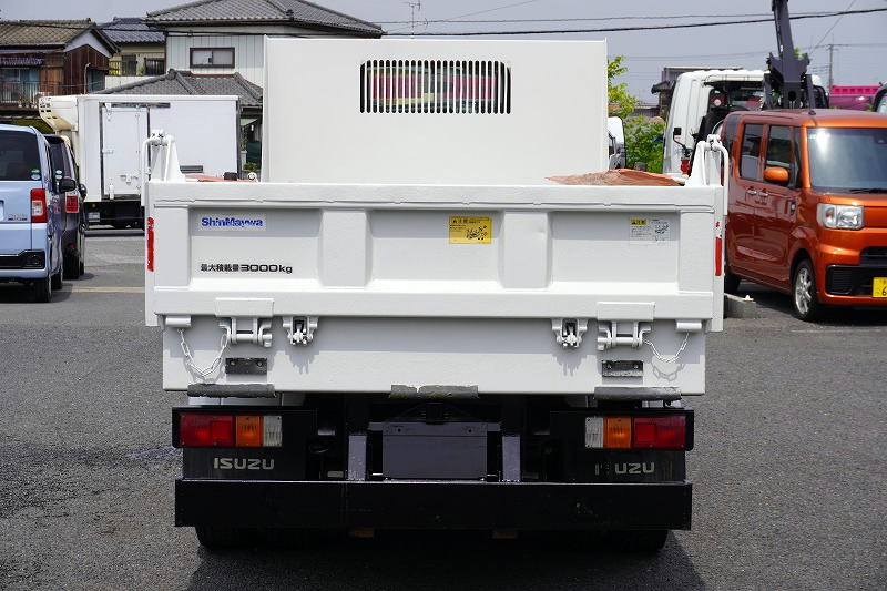 エルフ　「標準幅」　強化　ローダーダンプ　新明和製　三方開　積載３０００ｋｇ　手動コボレーン　ダンプピン　ＥＴＣ　左電格ミラー　ＡＴ車！2