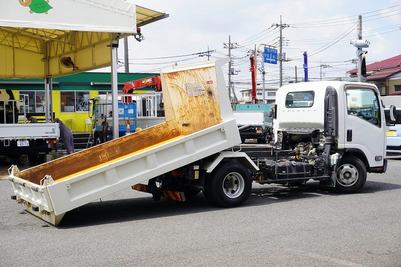 エルフ　「ワイド」　強化　ローダーダンプ　新明和製　一方開　積載３７５０ｋｇ　スライド用ラジコン　ＥＴＣ　ダンプピン　壁面フック３対　ＡＴ車！