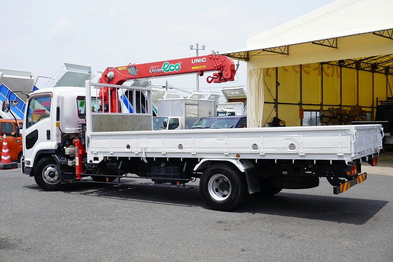 フォワード　４トン　「ベッドレス」　４段クレーン　積載２７００ｋｇ　古河ユニック製　５．４ｍ長　ラジコン　フックイン　２．９３ｔ吊　セイコーラック　ロープ穴４対　ＥＴＣ　６速ＭＴ！低走行！5