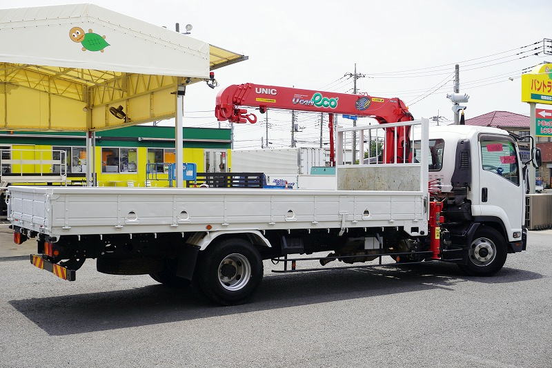 フォワード　４トン　「ベッドレス」　４段クレーン　積載２７００ｋｇ　古河ユニック製　５．４ｍ長　ラジコン　フックイン　２．９３ｔ吊　セイコーラック　ロープ穴４対　ＥＴＣ　６速ＭＴ！低走行！6