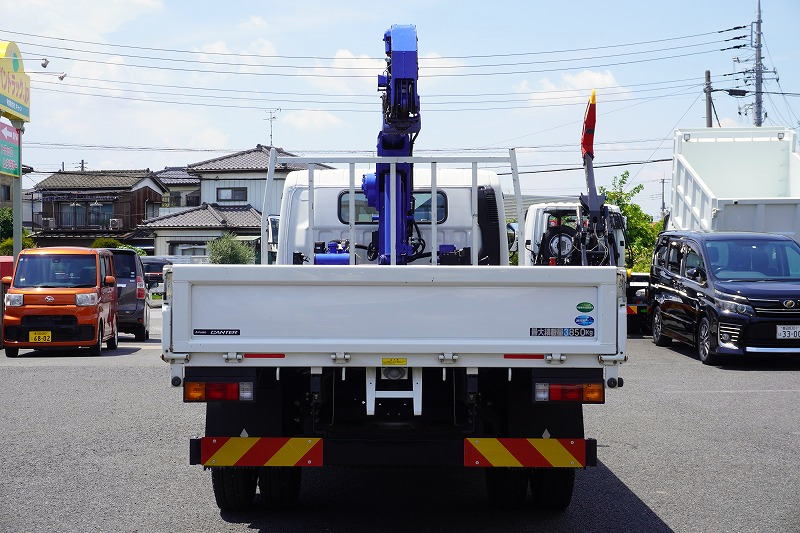 キャンター　「ワイドロング」　４段クレーン　積載３８５０ｋｇ　タダノ製　ラジコン　フックイン　２．９３ｔ吊　スタンション穴　落とし込みフック　ＥＴＣ２．０　左電格ミラー　ＬＥＤヘッドライト＆フォグランプ　スマートキー　衝突軽減ブレーキ　車線逸脱警報　５速ＭＴ！2