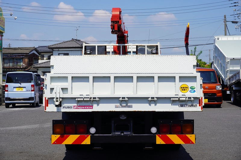 ファイター　増トン　「標準幅　ベッド付」　４段クレーン　セーフティローダー　ウインチ付き　積載６５００ｋｇ　古河ユニック製　２．９３ｔ吊　ラジコン　フックイン　差し違いアウトリガー　５．８ｍ長　リア油圧ゲート　荷台シマ板張り　スタンション穴　床フック　ＥＴＣ　メッキパーツ　６速ＭＴ！車検「Ｒ７年１０月まで！」2