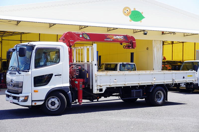 レンジャー　４トン　「標準幅　ベッドレス」　４段クレーン　積載２４５０ｋｇ　古河ユニック製　５．４ｍ長　ラジコン　フックイン　２．９３ｔ吊　セイコーラック　ロープ穴３対　ＥＴＣ　衝突軽減ブレーキ　車線逸脱警報　低走行！ＡＴ車！