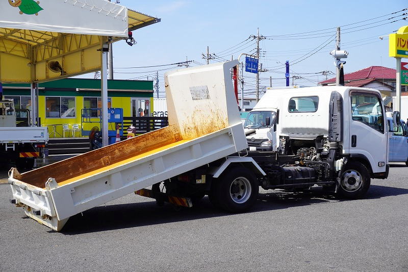 エルフ　「ワイド」　強化　ローダーダンプ　新明和製　一方開　積載３８００ｋｇ　スライド用ラジコン　ＥＴＣ　ダンプピン　ＡＴ車！