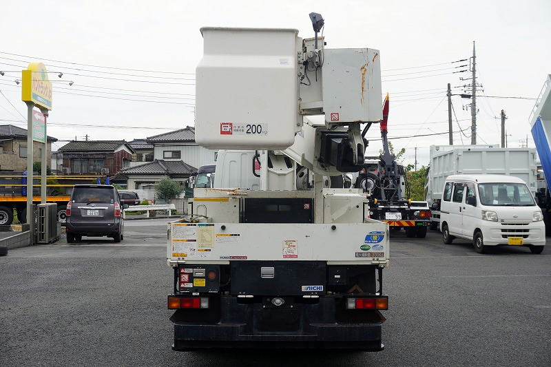キャンター　高所作業車　アイチ製（ＳＢ１０Ａ）　最大地上高９．７ｍ　ＦＲＰバケット　バケット積載荷重２００ｋｇ　積載３００ｋｇ　工具入れ　ジョイスティックタイプ　アワーメーター：７６５１ｈ　左電格ミラー　バックカメラ　フォグランプ　通信工事仕様！ＡＴ車！2