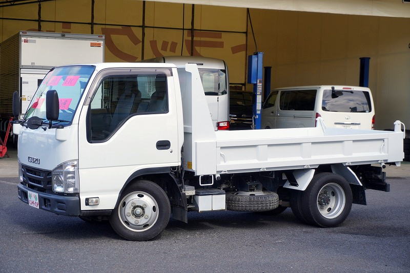 エルフ 強化ダンプ 極東製 積載2000kg 三方開 鳥居ツノ出し ダンプピン ETC 坂道発進補助 フルフラットロー 5速MT!フロント画像