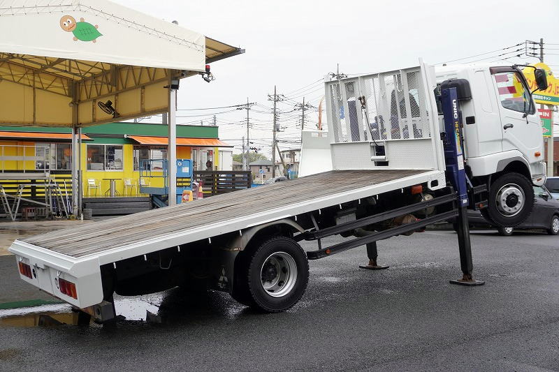 ファイター　増トン　「標準幅　ベッド付き」　重機運搬車　ハイジャッキ　パブコ製造りボディー　積載７３００ｋｇ　５ｍ長　ウインチ　ラジコン　アユミ板掛け　鳥居上部金網張り＆左右工具箱＆Ｊフック付き　坂道発進補助　ＨＩＤヘッドライト　フォグランプ　６速ＭＴ！希少車！！フロント画像