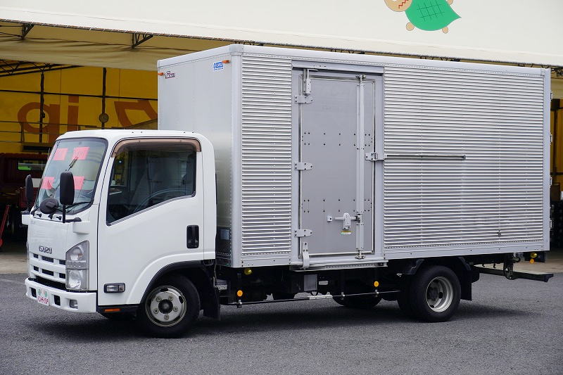 エルフ 「標準幅 ロング」 アルミバン 積載2000kg サイドドア ラッシング2段 バックカメラ ETC 左電格ミラー 坂道発進補助 フォグランプ 90度ストッパー 日本フルハーフ製 5速MT!フロント画像