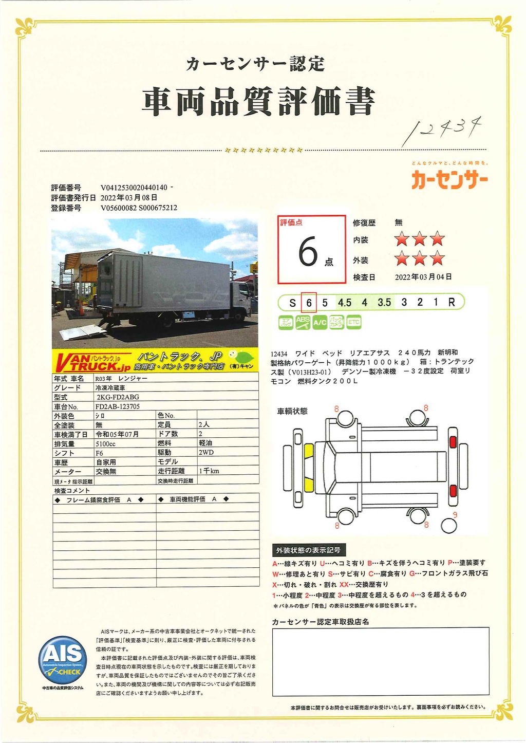 （未使用）レンジャー　４トン　「ワイド　ベッド付」　冷蔵冷凍車　格納パワーゲート付き　積載２２００ｋｇ　キーストン　リアエアサス　６．２ｍ長　観音式サイドドア　デンソー製　－３２度設定　ラッシング２段　バックモニター　２４０馬力！６速ＭＴ！車検「令和５年７月まで！」115847