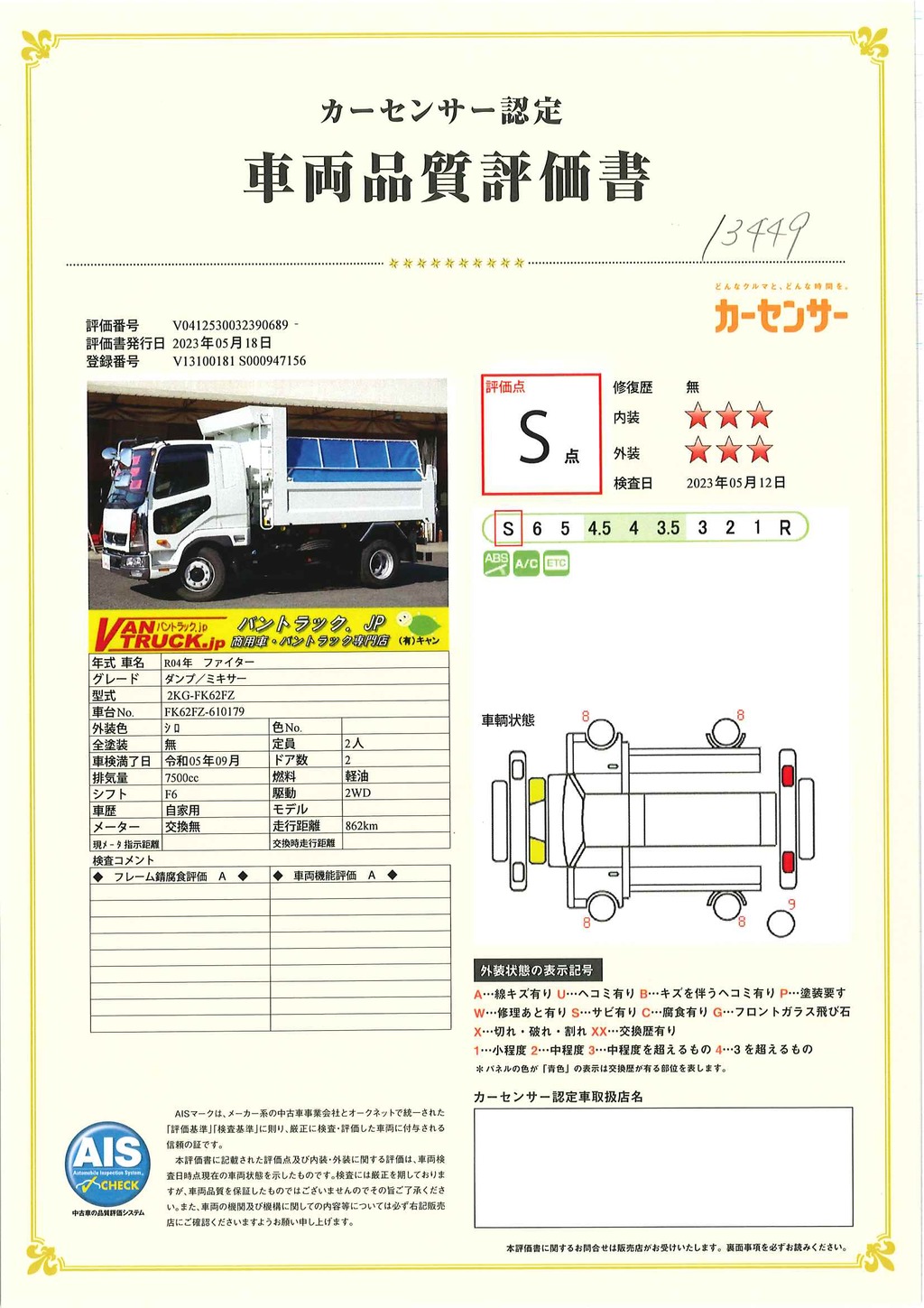 （未使用）　ファイター　増トン　「ベッド付き」　土砂ダンプ　新明和製　一方開　積載７５００ｋｇ　電動コボレーン　船底型　鳥居シートデッキ＆ラダー　ＥＴＣ　メッキパーツ　ＨＩＤヘッドライト　坂道発進補助　６速ＭＴ！車検「Ｒ５年９月まで！」41