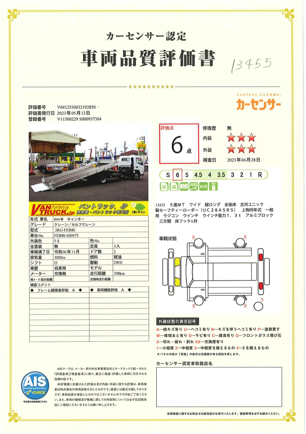 （未使用）　キャンター　「ワイド超ロング」　セーフティーローダー　一般用　古河ユニック製　積載３０００ｋｇ　アルミブロック　ウインチ　ラジコン　床フック６対　ＬＥＤヘッドライト＆フォグランプ　左電格ミラー　スマートキー　衝突軽減ブレーキ　車線逸脱警報　５速ＭＴ！車検「Ｒ６年１１月まで！」37