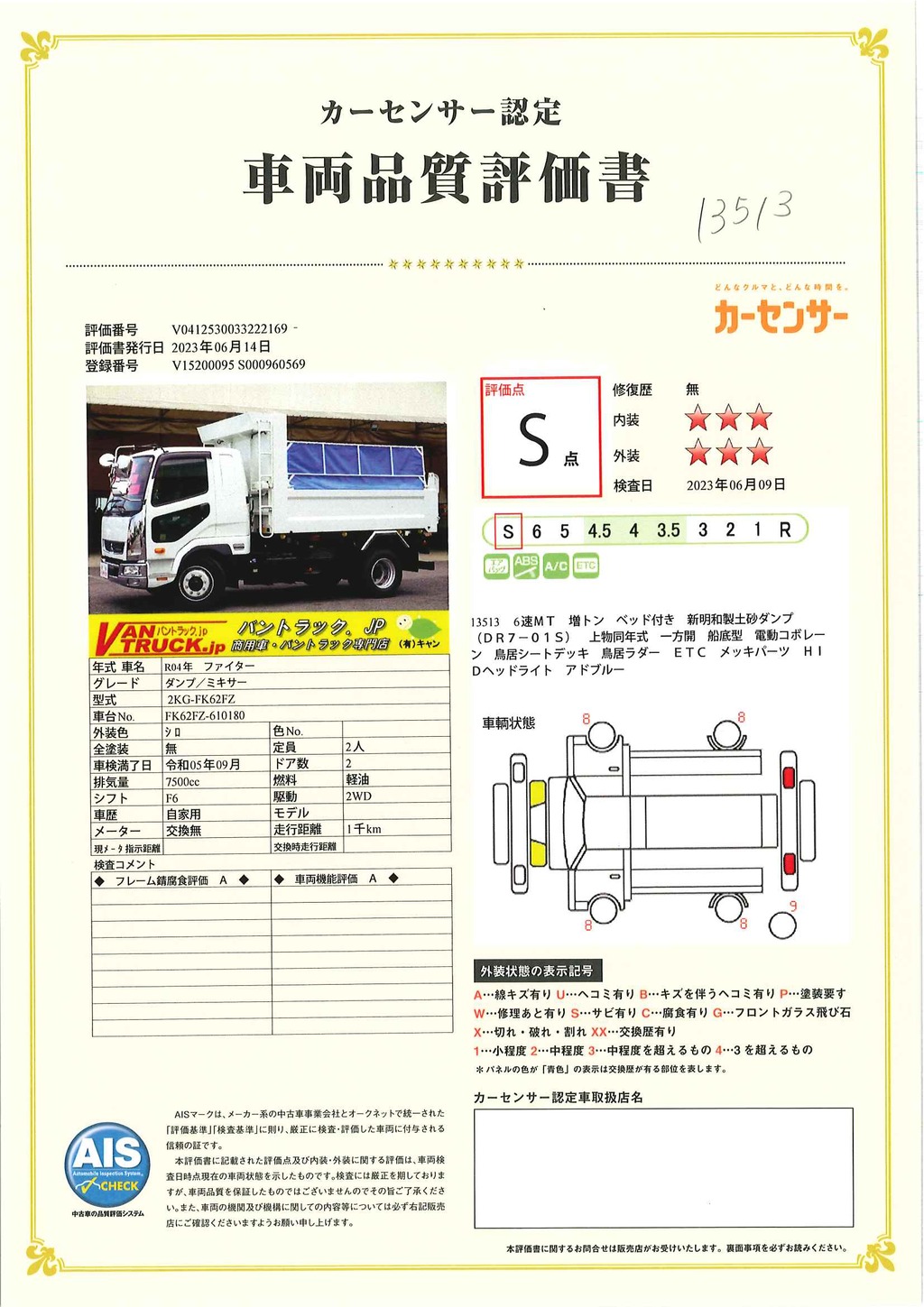 （未使用）　ファイター　増トン　「ベッド付き」　土砂ダンプ　新明和製　一方開　積載７５００ｋｇ　電動コボレーン　船底型　鳥居シートデッキ＆ラダー　ＥＴＣ　メッキパーツ　ＨＩＤヘッドライト　坂道発進補助　６速ＭＴ！車検「Ｒ５年９月まで！」40